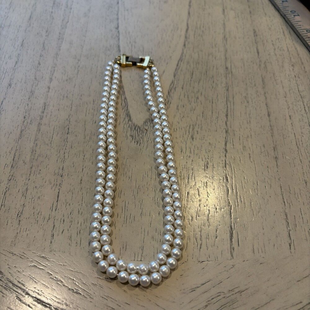 Vintage Napier Double Strand Faux Pearl Necklace 8mm Pearls Length 15" Beautiful